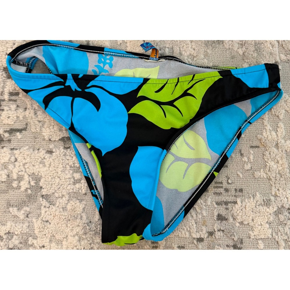Island Soul Womens‎ Tropical Hibiscus Print Bikini Bottoms Blue Green Black med